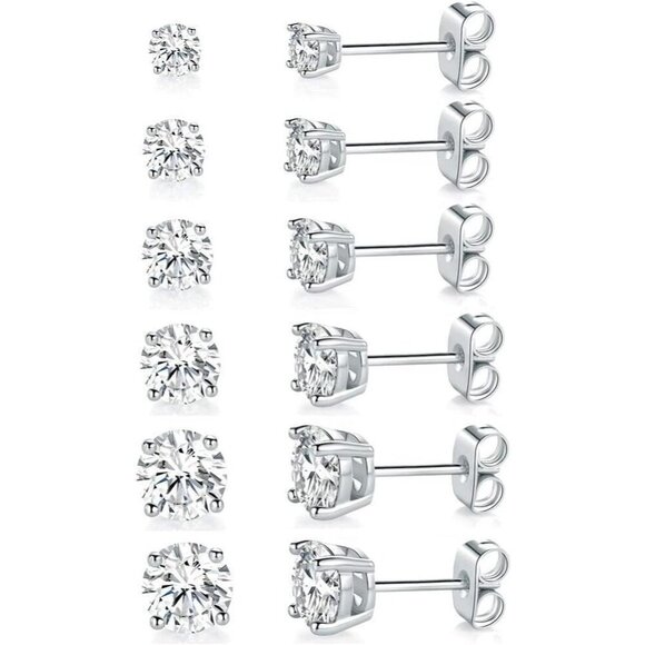 6 set stud Sterling Silver Dainty Huggie Cubic Zirconia Hoop Earrings for Women - Picture 1 of 6